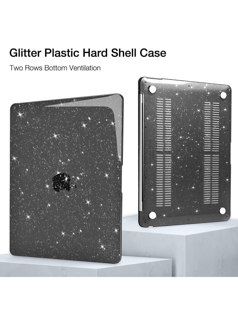 3 in 1 Compatible with MacBook Air 15 inch Case 2026--2023 Release M5 A3448/M4 A3241/ M3 A3114 /M2 A2941, Sparkly Glitter Plastic Hard Shell &Keyboard Cover& Screen Protector Black - Image 2